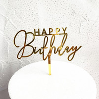 Spiegel-Gold Schwarz Weiß Acryl Happy Birthday Cake Topper Minimalistisches Schriftzeichen für Geburtstagspartydekoration