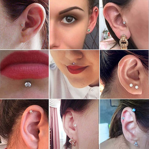 Piercings pour lèvres et langue en acier inoxydable avec zircon serti à griffes, forme étoile géométrique - Product Image 3
