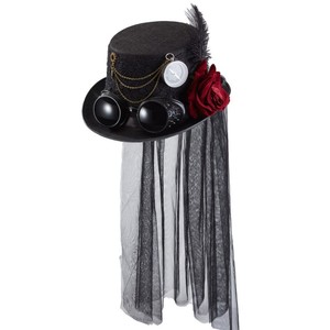 Tocado <span class=keywords><strong>de</strong></span> encaje Rosa Lolita Steampunk victoriano para <span class=keywords><strong>mujer</strong></span>, sombreros mágicos planos, tocado <span class=keywords><strong>de</strong></span> Halloween, accesorios <span class=keywords><strong>de</strong></span> disfraz, sombrero gótico superior - Product Image 1