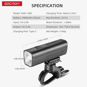 Luz para Bicicleta GACIRON KIWI-1200, 1200 Lúmenes, Impermeable, Profesional, para Ciclismo de Montañ<span class=keywords><strong>a</strong></span>, Accesorios de Ciclismo, Recargable por USB - Product Image 5