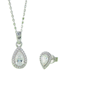Parure de bijoux fins plaqués platine, forme goutte d'eau, en argent 925 avec moissanite taille poire, collier et boucles d'oreilles tendance pour mariage - Product Image 1