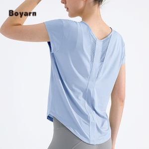 Boyarn Relaxed-Fit Mesh Sports Gym Yoga Top para mujer Casual Scoopneck camiseta con manga corta transpirable entrenamiento Smock - Product Image 1