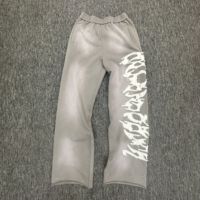 Joggers personnalisés en strass Streetwear Sun Faded pantalons de survêtement coupe coudre ourlet brut pantalon en détresse broderie Patch pantalons de survêtement pour hommes