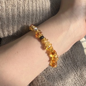 Bracelet en argent Sterling 999 avec cristal jaune et ambre naturel pour femmes, design en petites pierres, bijoux à porter au quotidien - Product Image 3