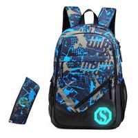 Graffiti Three-Piece Waterproof Polyester Unisex Student Satchel Leisure Computer Backpack for Junior High School Students