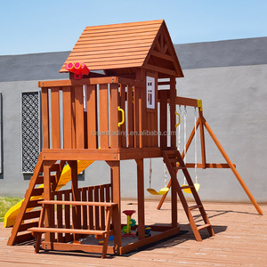 Columpio de madera con tobogán, casita de juegos y escalera de escalada – Parque infantil seguro para exteriores para niños, tobogán resistente - Product Image 2