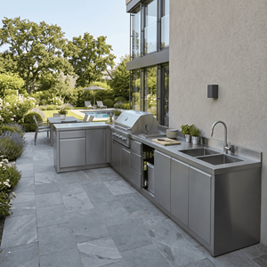 European Style Modular 304 Stainless Steel Outdoor Kitchen Cabinet Patio Fireproof Outdoor Kitchen Grill Island with <strong>BBQ</strong> Grill - Product Image 2
