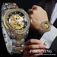 Forsining Herrenuhr Luxus Klassisch Retro Mechanisch Gold Diamant Edelstahl Skelett Automatikuhren Relogio Masculino
