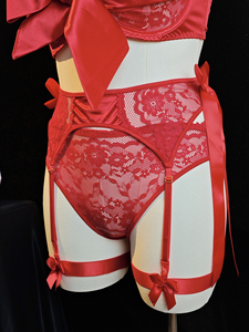 Ensemble de Lingerie Sexy <span class=keywords><strong>Grande</strong></span> <span class=keywords><strong>Taille</strong></span> pour <span class=keywords><strong>Femme</strong></span> 3 Pièces : Soutien-Gorge en Dentelle, <span class=keywords><strong>Porte</strong></span>-Jarretelles <span class=keywords><strong>Taille</strong></span> Haute, Culotte avec Nœud Surdimensionné et Bretelles Réglables – Tenue de Nuit - Product Image 4