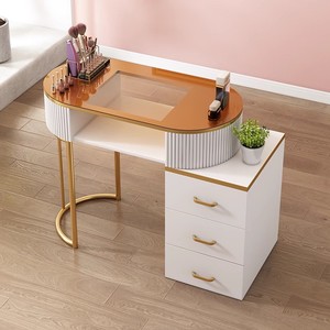 Luxury Nail Salon <b>White</b> Glass Double Seater Manicure <b>Table</b> and Chair Set Modern Beauty Shop Nail <b>Table</b> - Product Image 5