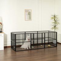 Enclos de jeu pour chien en fer noir assemblable, design à barres verticales hautes, porte sécurisée à verrouillage, enclos spacieux pour chiens de petite et moyenne taille en extérieur