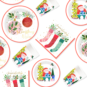 DAMAI Christmas Party Supplies Disposable Dinnerware Tableware Favors for 8 Guests Christmas Party Plates Napkins Tableware Set - Product Image 2
