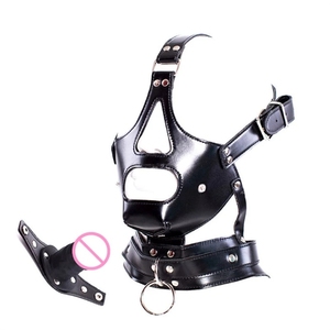 PU cuir Bdsm tête Bondage couvre-chef détachable gode forme bouche Gag balle SM jouets pour femmes hommes - Product Image 2
