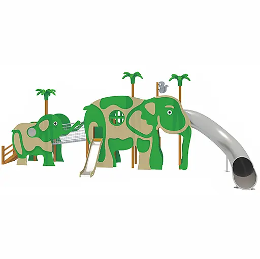 Outdoor-Spielplatz Holz Sommer grün Baby Elefant Kind bilaterale Rutsche Ausrüstung