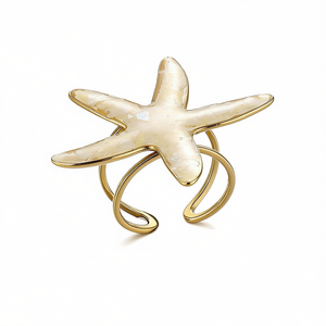 Amy Amy Star Shell Cocktail <b>Ring</b> Gold Plated Women's Fashion Jewelry Gift Daily Wear Coastal Style - Product Image 2