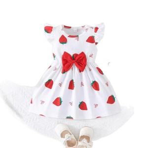 Abito Estivo 2026 Nuovo Stile Coreano per Bambina con Maniche a Volant in Cotone, Vestito a Trapezio per Neonata 0-3 Anni, Modello Principessa Fragola Rossa - Product Image 3