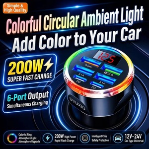 Adaptateur de Voiture à Charge Rapide 6 Ports pour Appareils Électroniques <span class=keywords><strong>iPhone</strong></span> 18 17 16 Samsung S26 S25 S24 avec Lumière Ambiante LED RGB - Product Image 2
