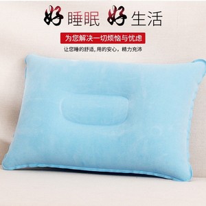 Oreiller gonflable d'extérieur 28x24x10cm, matériau floqué rectangulaire, oreiller de voyage portable pour le camping, pour enfants et adultes, bleu ciel - Product Image 1