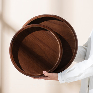 Walnut Color Bamboo Round <b>Tray</b> For Tea Coffee <b>Snacks</b> Hotel Catering Custom Logo - Product Image 3