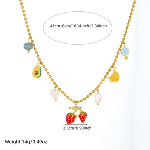 Fruit Pendant Necklace Zinc Alloy Strawberry Banana Avocado Charm Jewelry Gift Fashion Beaded Chain - Product Image 4
