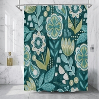 Rideau de douche en polyester écologique filtrant la lumière 3D, motif floral bohème vert sarcelle, pour une décoration de salle de bain chic, élégante et vintage au printemps, lavable en machine