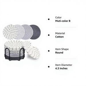 Ensemble de 8 sets de table en corde de coton, napperons de table en fil résistants à la chaleur et aux taches, dessous de plat circulaires de 11 cm - Product Image 2