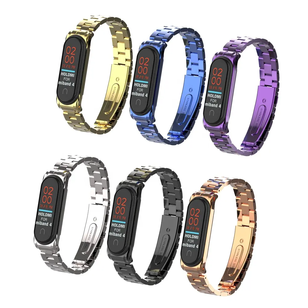 ODM Holdmi new design 43027 series black solid stainless steel mi band 4 watch metal strap for mi bands