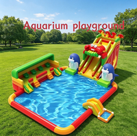 Parc aquatique gonflable commercial à thème, aire de jeux aquatique mobile, toboggan gonflable avec piscine pour la location en milieu hôtelier
