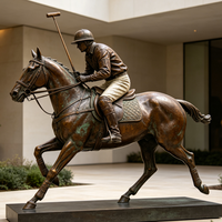 Statue de cheval polo en bronze, art personnalisé pour la maison et le jardin, statue grandeur nature en métal, grand modèle en cuivre et laiton