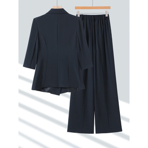 Women's Two Piece Suit Set Mid Sleeve Blazer Wide Leg Pants Formal Workwear Commute Spring Summer Autumn Anti Wrinkle Worsted - Product Image 3