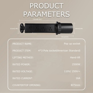 Enchufe Oculto para Mesa, Integrado, 3/4 Tomas con Puerto de Carga Rápida USB, Tipo Americano, 16A, 250V, 2500W, Negro, Enchufe Estadounidense - Product Image 6