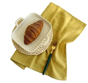 Toalha de chá em branco amarelo sólido, embalagem personalizada de impressão de subolmação de algodão em waffle