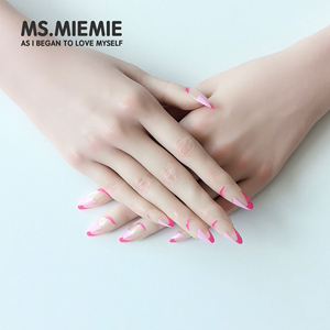 Ms.Miemie 24 pièces de faux ongles réutilisables en ABS, style stiletto, vente en gros, longs, pointe française, néon, géométriques, mignons, colorés, artificiels - Product Image 1