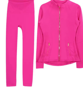 <strong>Yoga</strong> <strong>Jacket</strong> and Leggings Running Gym <strong>Yoga</strong> Quick Dry Breathable With Gold Zippers Athletic Sportswear Set - Product Image 2