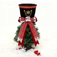 Chapeau de sapin de Noël pliable en velours avec nœud, ornement de sommet d'arbre rétractable, vente en gros