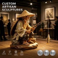 Estatua de Pescador Antiguo de Resina Personalizada BZY, Decoración Artesanal para Jardín Zen, Hogar, Oficina, Escritorio, Regalo Artístico, Venta al por Mayor B2B, OEM