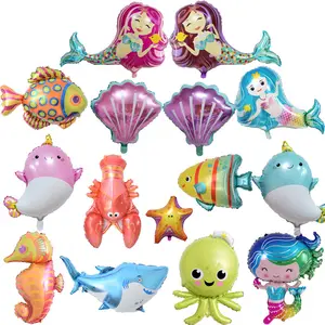 Cartoon Ocean Theme lobster Shark fish marine animal Aluminum Foil Balloon Birthday Party Decorations Children's Gifts kid toy