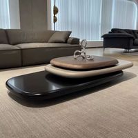 Table basse pivotante en bois de noyer, design moderne en forme de galet, trois niveaux, en MDF, pour salon
