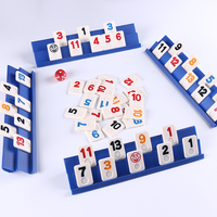 Vente en gros de jeux de Rummy de luxe de haute qualité avec logo personnalisable, taille mini, ensemble de cubes, tuiles de dominos en bois, supports et sac de transport portable