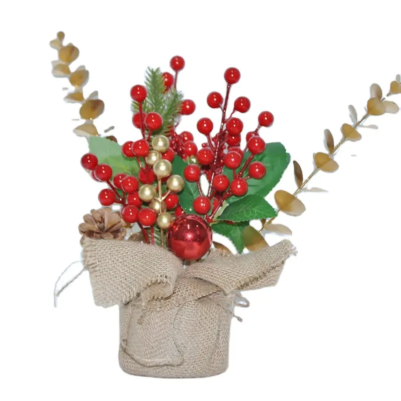 Small Christmas tree artificial desktop decoration 12 inches  with foam red fruit novelty Christmas colored ball