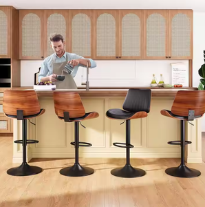 Tabourets de bar et de cuisine pivotants en cuir noir, design moderne, hauteur réglable, vente en gros - Product Image 6