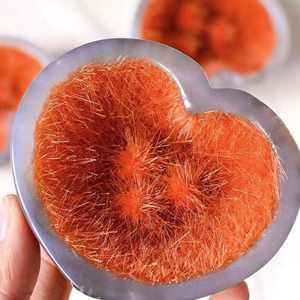 ลูกบอลขนฟูสีส้มรูปหัวใจจากธรรมชาติในชามอาเกตธรรมชาติ งานฝีมือคริสตัลประดิษฐ์สำหรับตกแต่งโต๊ะทำงาน - Product Image 3