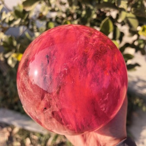 Natural Red Smelted <b>Crystal</b> Sphere With Wooden Base Decorative Gem <b>Ball</b> for Home Ornament Meditation Collection Spiritual Craft - Product Image 5