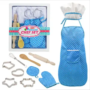 Pretend Play Preschool Kitchen Toys Mini Kitchen Real Cooking Set for Kids with Apron and Chef Hat