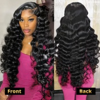 Perruque Loose Deep Wave pour femmes noires, 100% cheveux humains vierges, Lace Front 13x6, sans colle, pré-épilée, ligne de cheveux naturelle, noir de jais, soyeuse
