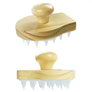 Wholesale Household Soft Silicone Shampoo Brush Scalp Cleaning Massage Artifact Wooden Shampoo HairBrush