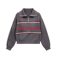Pull en tricot personnalisé OEM style preppy universitaire avec broderie, col rond, tricoté à rayures, faible MOQ, commande en gros, pull en tricot d'automne
