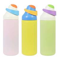 Bouteille d'eau isotherme sous vide 700 ml (24 oz) en acier inoxydable avec couvercle à paille large, gourde de sport pour voiture avec poignée, bouteille pour enfants