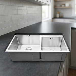 Luxury Handmade Double Bowl <b>Kitchen</b> <b>Sink</b> SUS304 International Standard Stainless Steel Vietnam Factory with Two Holes Good Price - Product Image 1