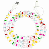 Câble de charge USB Type C 3-en-1 avec perles transparentes colorées, design mignon et tendance